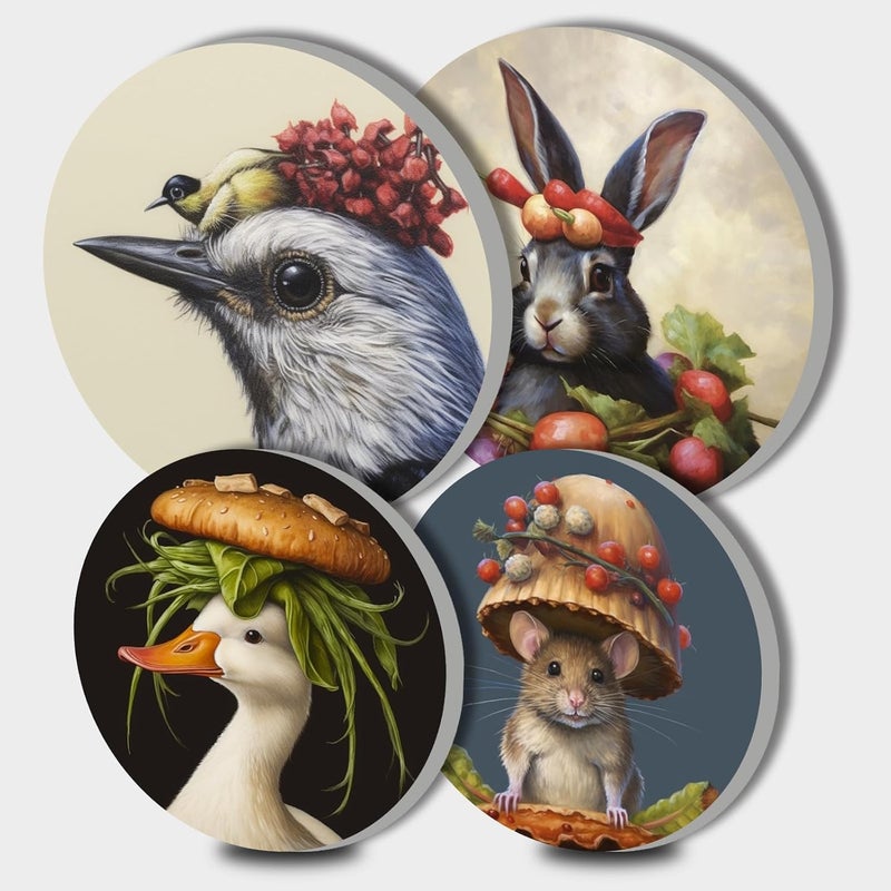 Tucocoo 4 Pieces Family Round Stove Burner Covers Set ,2 Pieces 8 Inches and 2 Pieces 10 Inches,Cute Animals Gas Stove Burner Covers,Electric Stove Burner Covers,Rabbit and Duck Metal Stove Burner Cover Kits - Image 1